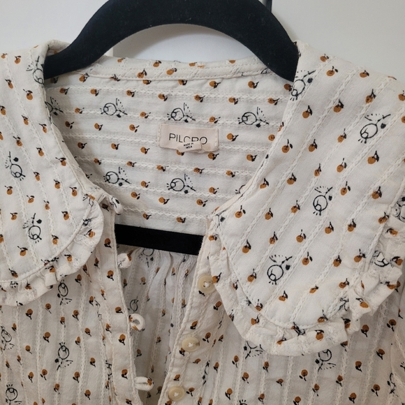 Anthropologie Pilcro Keira Collared Button-Front Blouse Long Sleeves XS Oranges - Picture 7 of 10